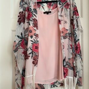 Charlotte Russe Blush Pink Tank with Floral Sheer Kimono
